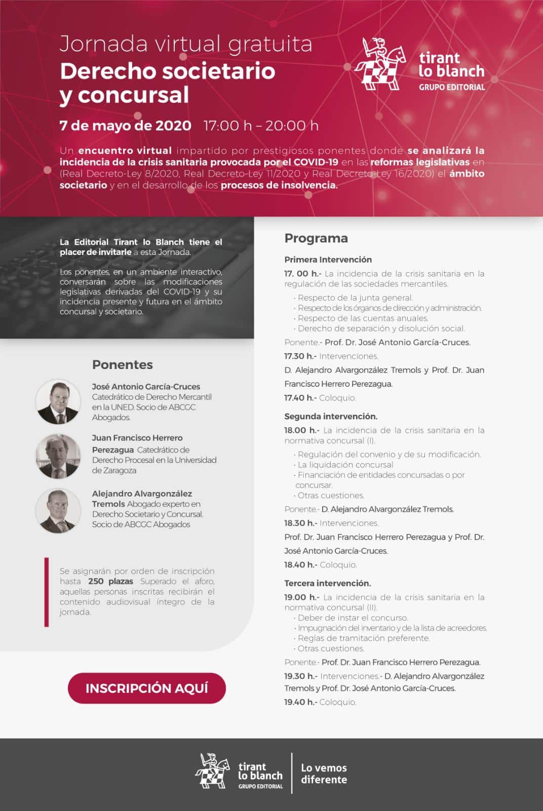 Jornada sobre la Legislación Concursal de emergencia (RD 16/2020). Jornada virtual